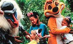 Rafiki and Timon on the Camp Minnie-Mickey Greeting Trails inside Disney’s Animal Kingdom theme park.