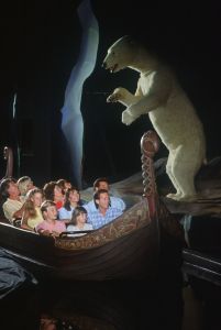 Guest on the Maelstrom ride in Norway at EPCOT.