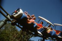 Guest ride the Barnstormer at Goofy’s Wiseacre Farm at the Magic Kingdom theme park in Orlando.