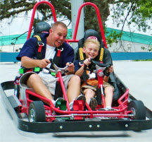 Go-Karts are a main attraction at the fun spot action park. unlimited rides are include in your armbad. get discounts for groups.