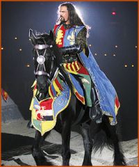 A knight from the Medieval Times Dinner SHow. Groups can have a great time at this show and enjoy cheap tickets from orlando group getaways.