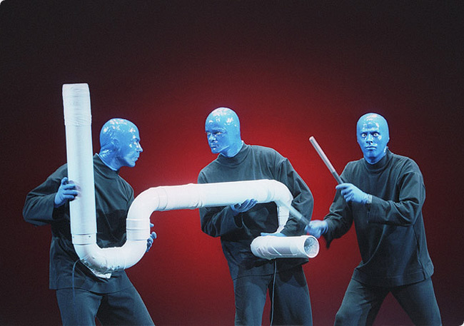 Blue Man Group in one of their acts at the show in Universal Orlando.